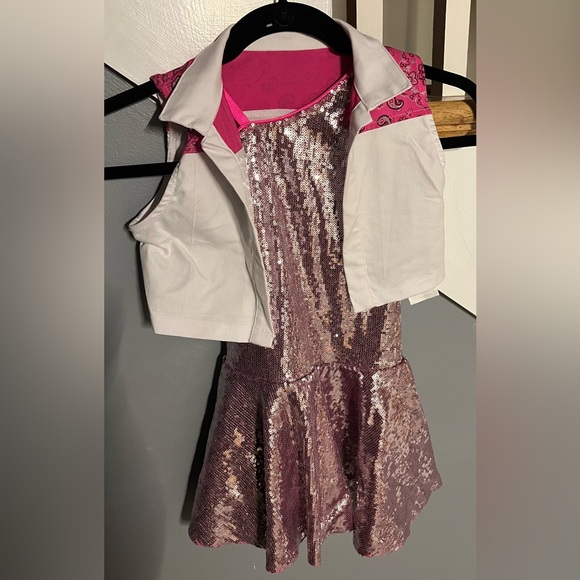 Revolution Pink Sequin Dress, Attached Shorts, White Collared Cropped Shirt, Med - Picture 2 of 8
